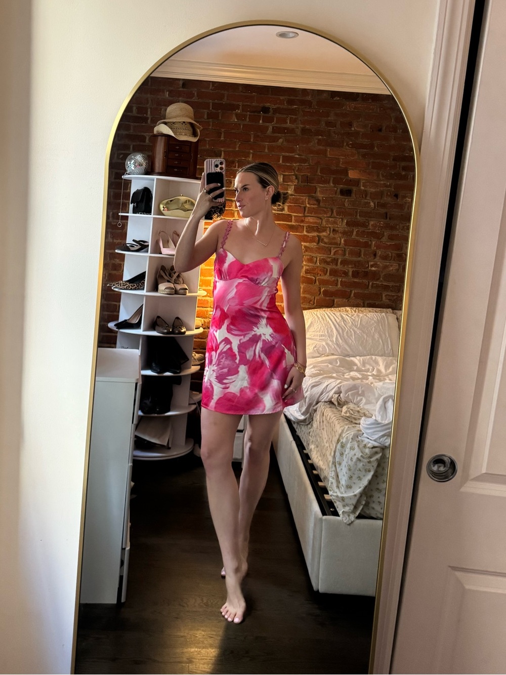 Beginning Boutique Floral Satin Mini Slip Dress